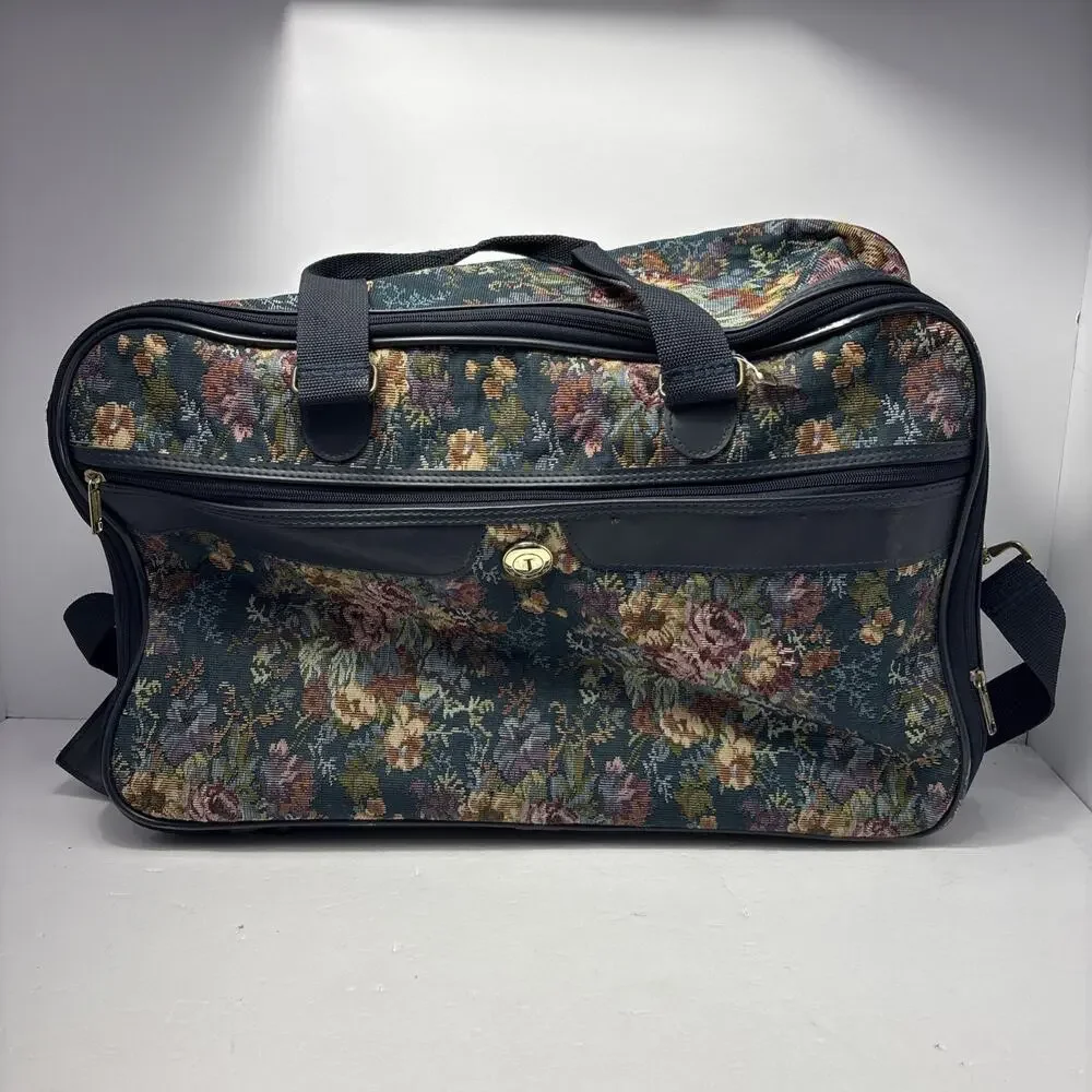 Vintage Jaguar Tapestry Weekender Travel Bag & Tote Purse Set JCPenney Floral